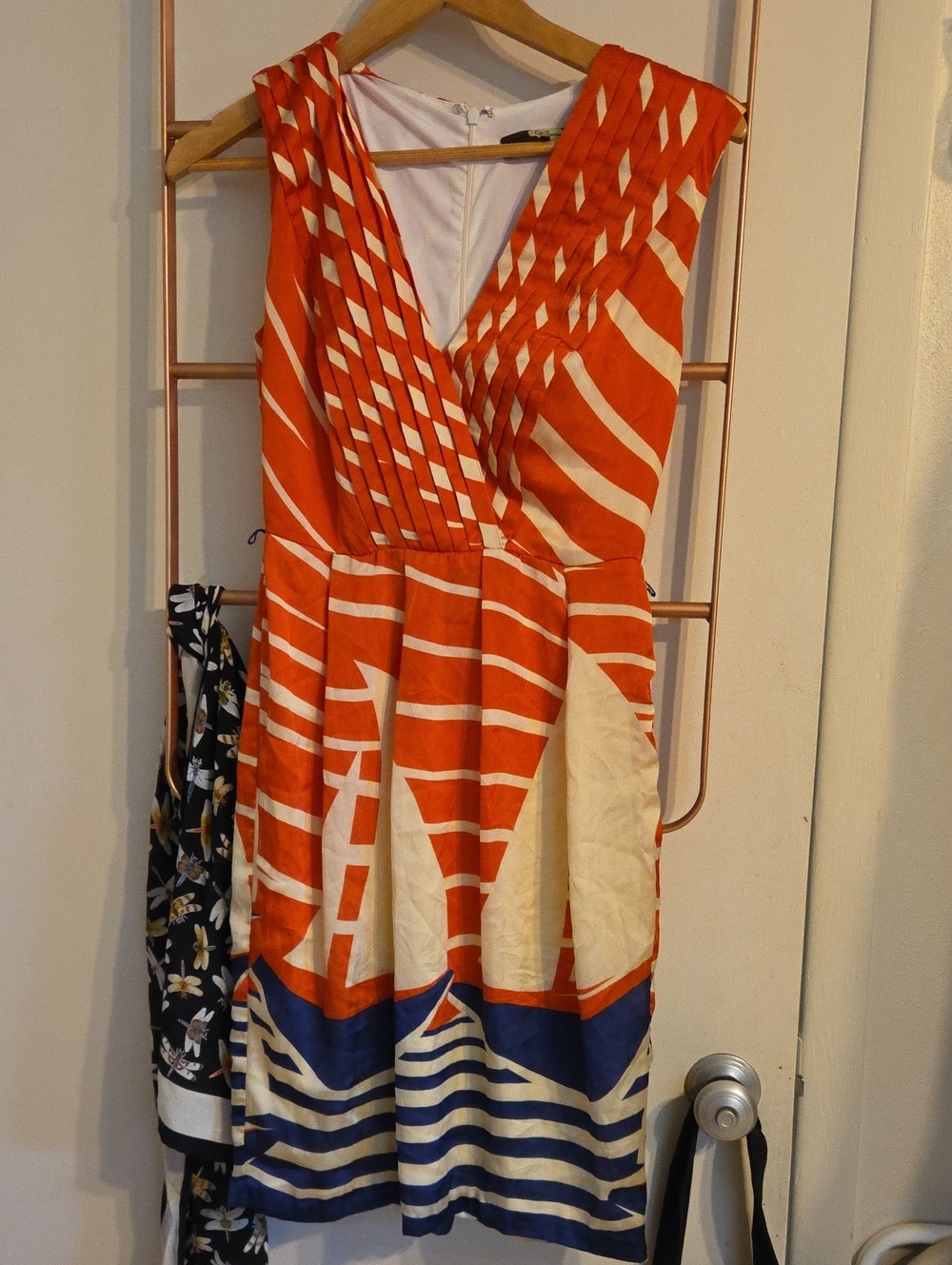 Anthropologie Eva Franco Red and Cream Sailboat Patterned Sleeveless Dress